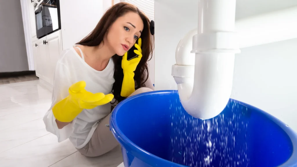 kobieta dzwoniąca po pogotowie hydrauliczne